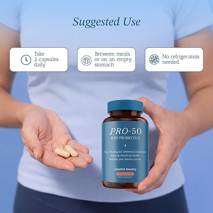Vitamin Bounty Pro-50 Probiotic 50 Billion CFU - 13 Strain Supplement for Men &amp Women + Prebiotics - Digestive Health &amp Gut Support - Lactobacillus &amp Bifidobacterium - Delayed Release Caps