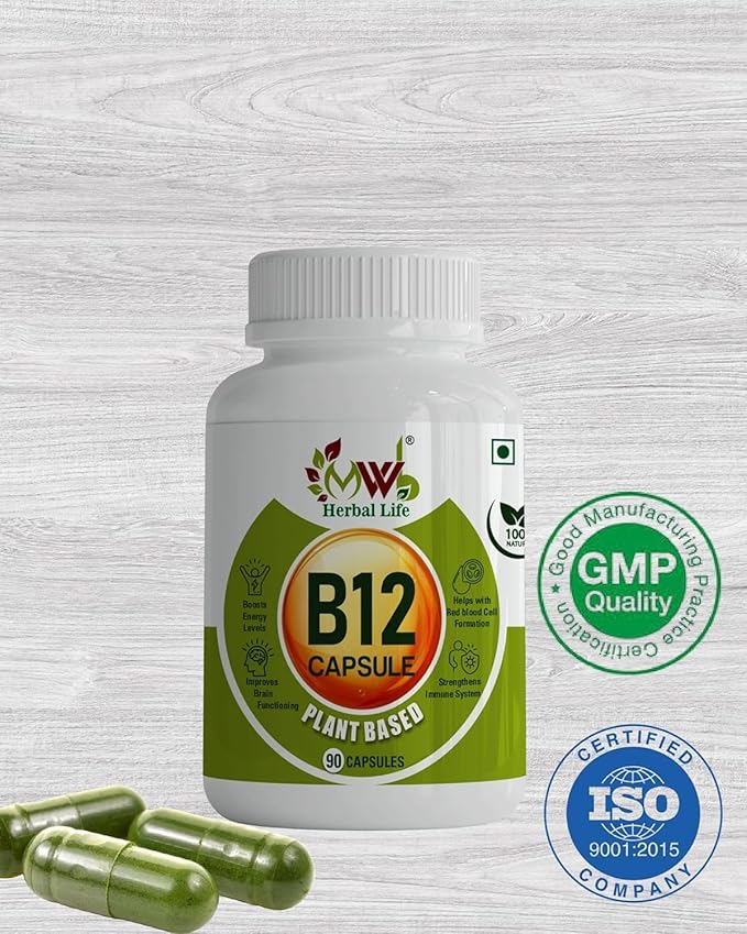 Plant Based Vitamin B12 Capsules | 90 Veg Capsules | Energy Booster | Immunity Support | Nerve and Brain Health | Vegan Supplement