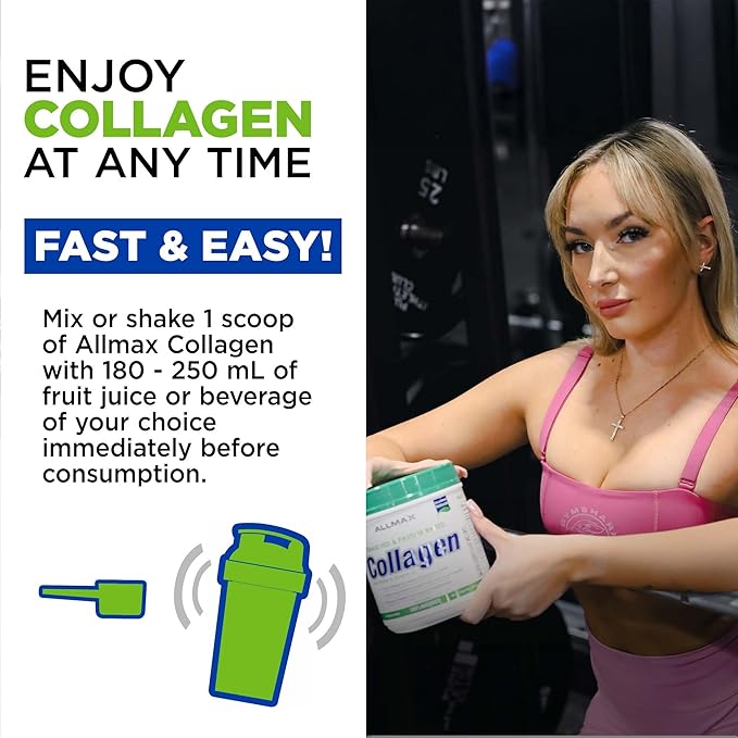 ALLMAX Collagen Powder Grass Fed &amp Pasture Raised – with Biotin (10000 mcg) &amp Vitamin C (90 mg) (440 Grams Unflavored)