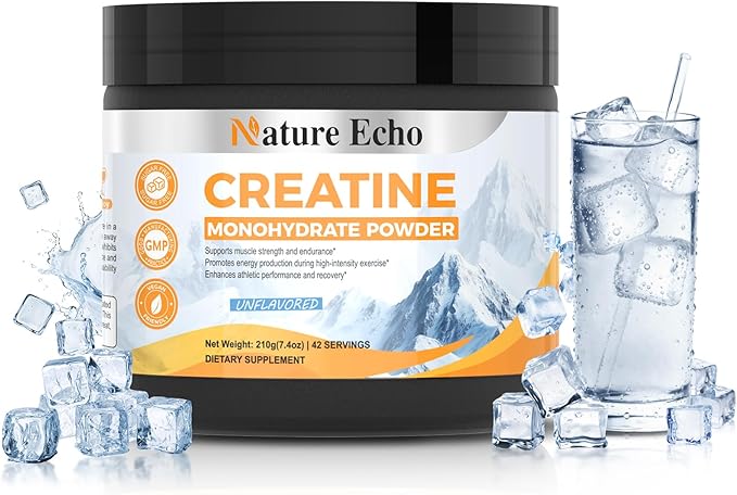 Creatine Monohydrate Powder - Unflavored - 42 Servings - 5g of Creatine Monohydrate - Supports Muscle ATP Production Energy Strength - Vegan Gluten Free