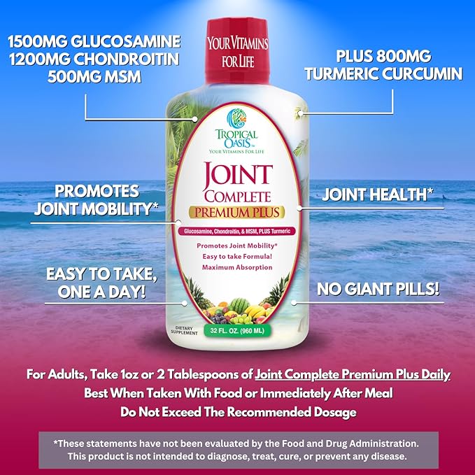 Joint Complete Premium Plus - Liquid Joint Supplement w/Glucosamine Chondroitin MSM Plus 800mg Turmeric – 98% Max Absorption – 32oz 32 serv