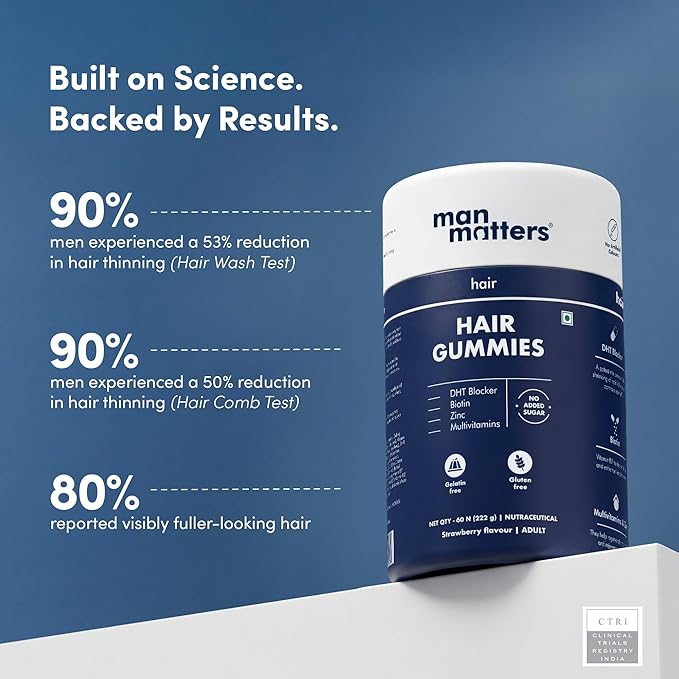 Man Matters Biotin Hair Gummy for Healthy Hair | No Sugar Added | Biotin Gummies with Hair Vitamins | Vitamin A Vitamin C Vitamin E &amp Zinc | 60 Gummies