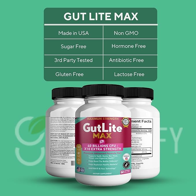 GutLite Max Probiotic Supplement Maximum Strength 40 Billion CFU 60 Capsules 30-Day Supply MAKTREK Bi-Pass Technology (5)