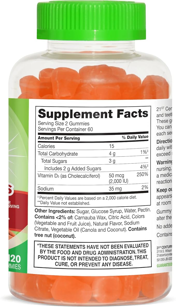 21st Century Daily D Gummies Fruit Flavored - 120 Gummies Pack of 3