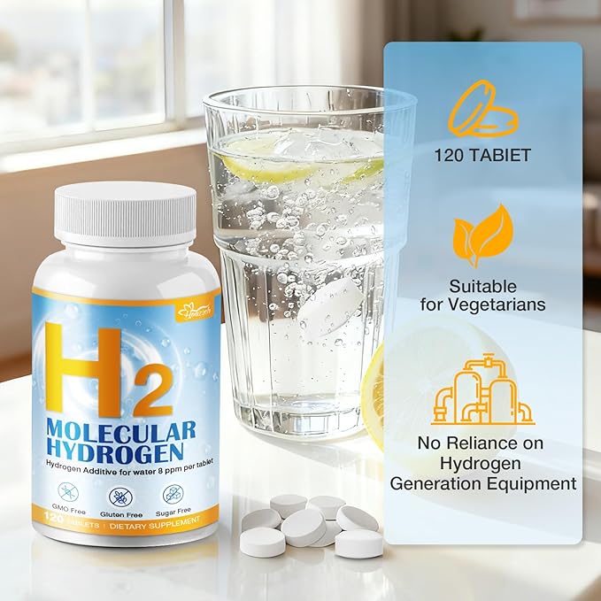 Magnesium -Infused Hydrogen Water Tablets (120 Servings) 8 PPM H2 Molecular Tablets for Energy Boost Brain Health &amp Cognitive Support Lemon Flavor Gluten-Free &amp Non-GMO