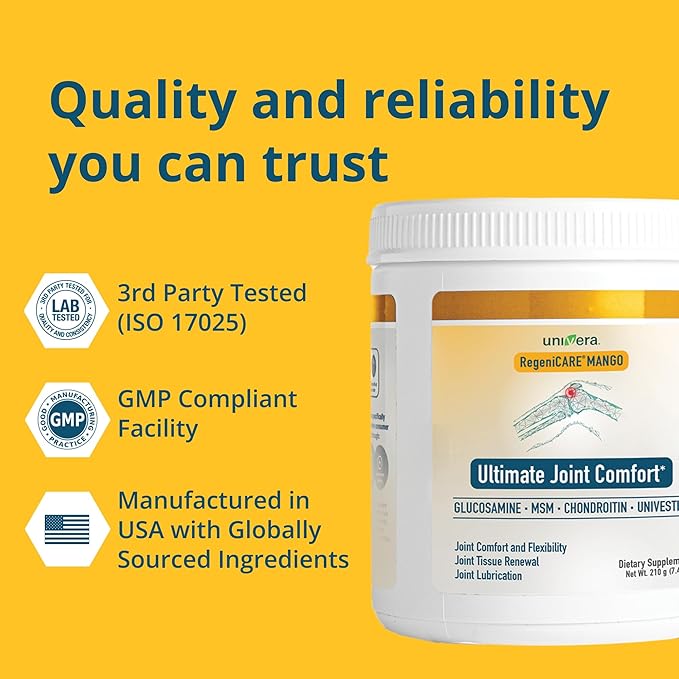 Univera RegeniCARE Canister Glucosamine Chondroitin MSM Univestin Restores Cartilage Supports Joint Comfort + Mobility + Flexibility 30-Day Supply (Mango Flavor)