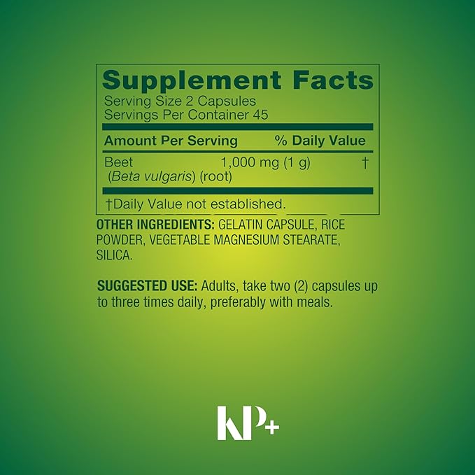 KP+ Spring Valley Beet Root 1000 mg | Natural Energy &amp Circulation Support | Dietary Supplement | 90 Capsules | General Wellness | (2)