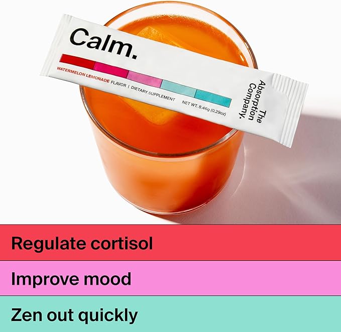 Calm Drink Mix - Supports Cortisol Regulation and Mood - Watermelon Lemonade Flavor &amp Electrolyte Powder Packets - Workout Recovery &amp Hydration Drink - Mango Lemonade Flavor (14 Sticks)