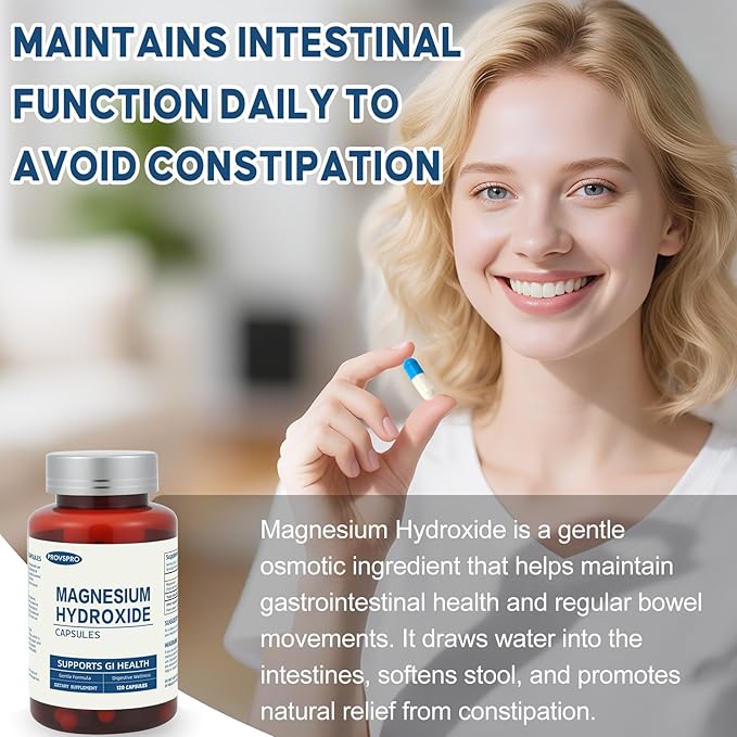 Magnesium Hydroxide Capsules Contains 270 mg of Magnesium Relieve Constipation and Indigestion Support Intestinal Motility Gut Health for Women and Men (120 Capsules)