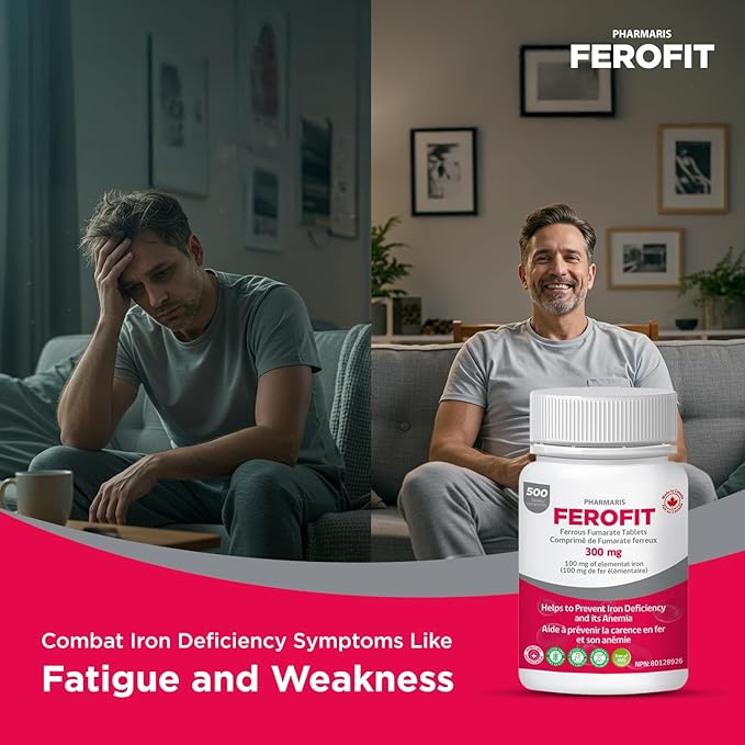 Ferofit - Ferrous Fumarate 300mg (100mg Elemental Iron) Prevents Anemia Due to Deficiency Iron Supplement for Women &amp Men 500 Tablets