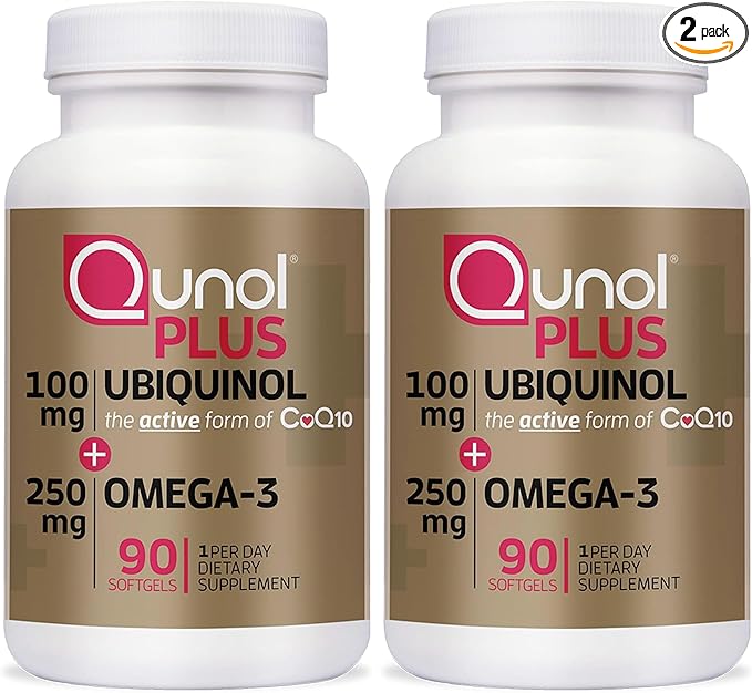 Qunol Plus Ubiquinol CoQ10 100mg with Omega 3 Fish Oil 250mgExtra Strength Antioxidant Supplement90 Count (Pack of 2)