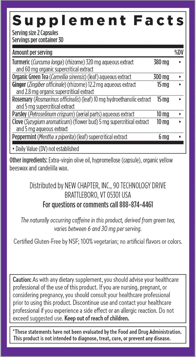 New Chapter Turmeric Supplement + Daily Detox Turmeric Force Detox Action with Green Tea + Ginger + NO Black Pepper Needed + NonGMO Ingredients Vegetarian Capsule 60 Count