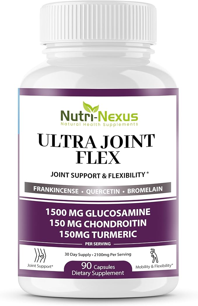 Joint Support Supplement with Glucosamine Chondroitin MSM Turmeric Boswellia - for Men and Women - Promotes Mobility Flexibility and Comfort - Made in USA - 90 Capsules