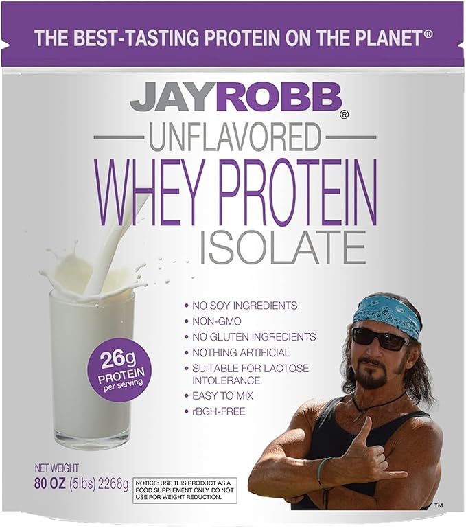 Jay Robb Whey Isolate Protein Powder Low Carb Keto Vegetarian Gluten Free Lactose Free No Sugar Added No Fat No Soy Nothing Artificial Non-GMO Best-Tasting (5 Pound Unflavored)
