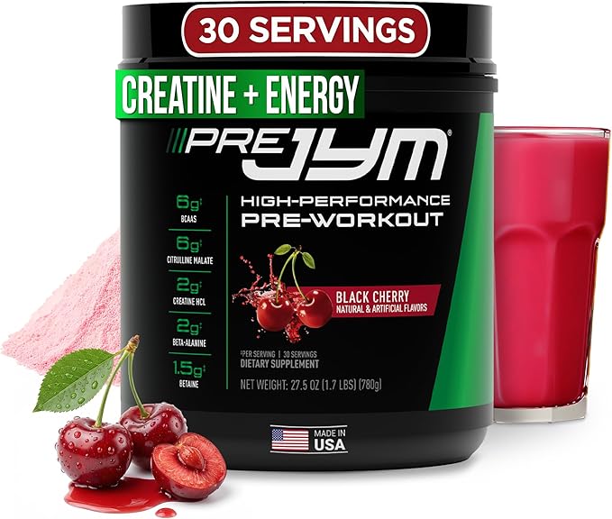 JYM Supplement Science Pre JYM Black Cherry Pre Workout Powder for Men &amp Women BCAAs Nootropics Creatine HCI Citrulline Beta-Alanine Betaine Taurine Huperzine 30 Servings