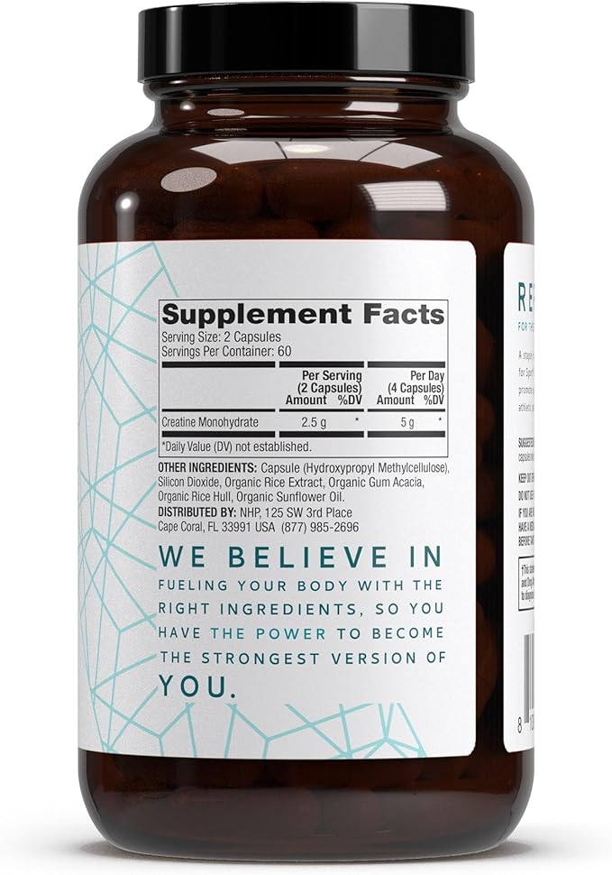 Dr. Mercola Pure Power Creatine Monohydrate 60 Servings (120 Capsules) 2.5g Per Serving Dietary Supplement Strength and Energy Non-GMO NSF Certified for Sport