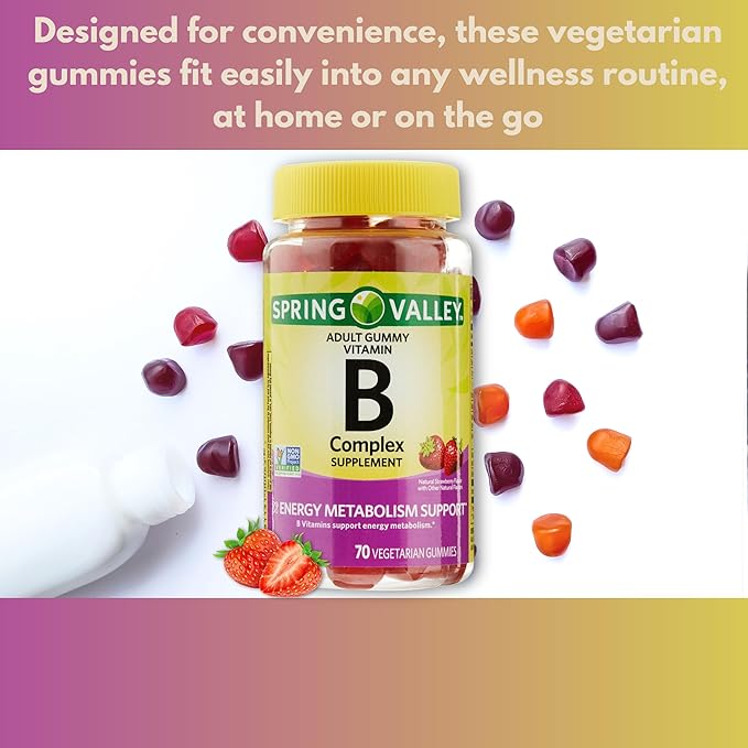 Super B Complex Strawberry Flavor Gummies- Energy Metabolism Support 70 Count (Pack of 2)