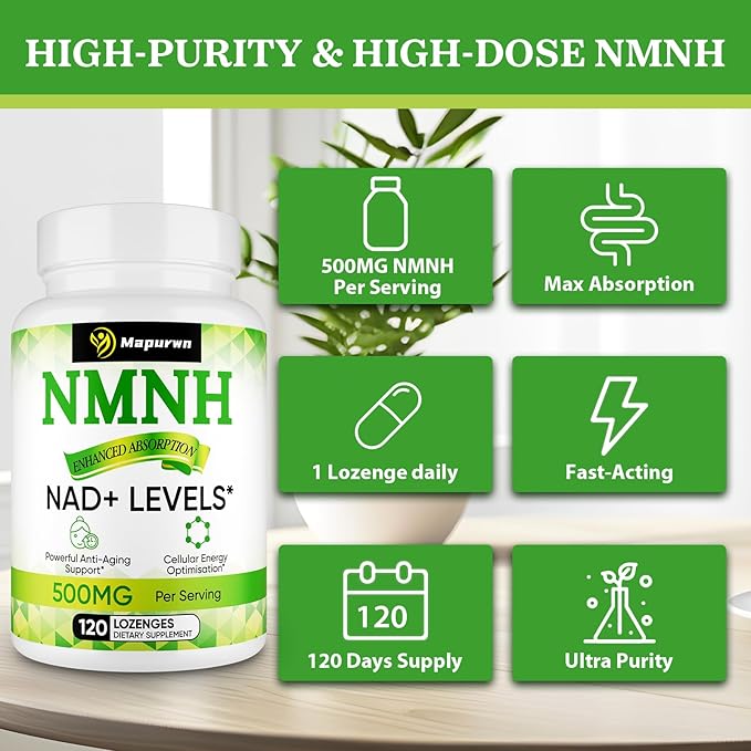 NMNH (Dihydronicotinamide Mononucleotide) NMN Supplement 500mg per Serving NAD Supplement to Boost NAD+ Levels As We Age for Women &amp Men Anti-Aging Energy Focus 120 Count