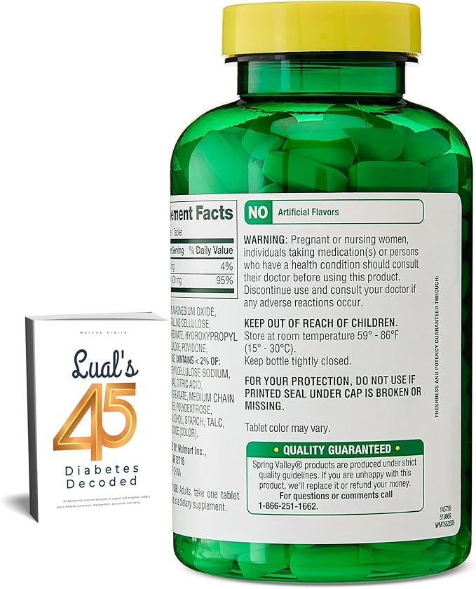 Spring Valley Magnesium 400 mg Tablets for Bone &amp Muscle Health 250 Count Bundle with Lual's 45 Diabetes Decoded