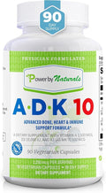 Power By Naturals ADK Vitamin Supplement – ADK 10 High Potency with Vitamins A D3 10000 IU &amp K2 MK7 for Superior Heart Immune &amp Bone Health Support – 90 Capsules 1 Pack (3-Month Supply)