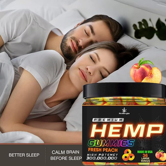 Hemp Gummies Sleep Peach Ring Gummy Bears-Natural Hempseed Oil for Peace and Calm-Fresh Peach Hemp Candy Edibles-Natural Omega-Made in USA