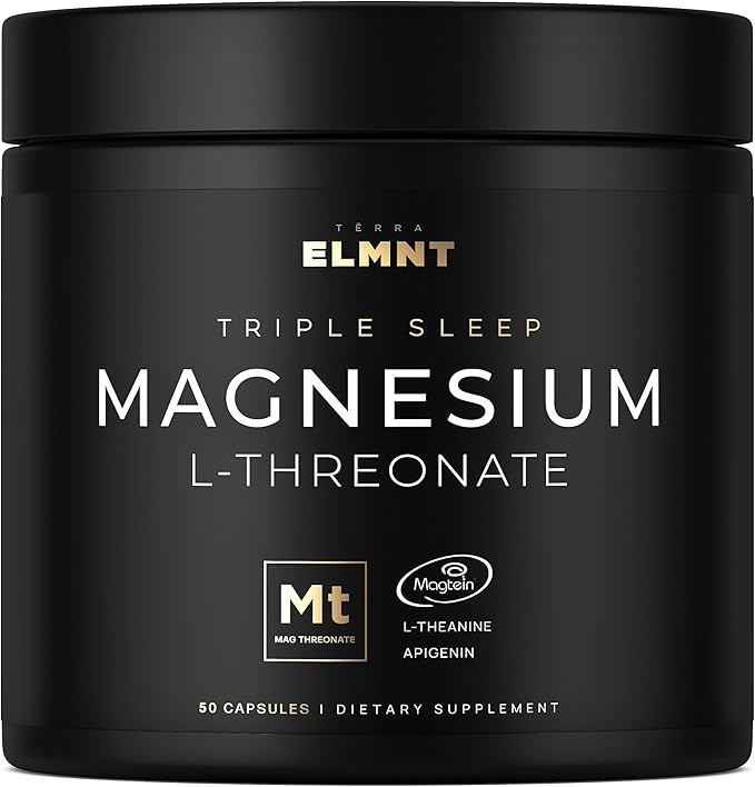 Triple Sleep Magnesium L-Threonate w. Apigenin Theanine &amp Magtein Magnesium L Threonate - High Absorption Magnesium Supplement Capsules for Men and Women Magnesium Powder Pills