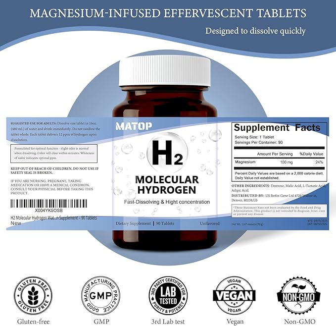 H2 Molecular Hydrogen Water Tablets – High-Concentration Hydrogen Tablets for Drinking Water Supports Cellular Energy Hydration &amp Wellbeing – Magnesium-Based Hydrogen Supplement – 90 Tablets