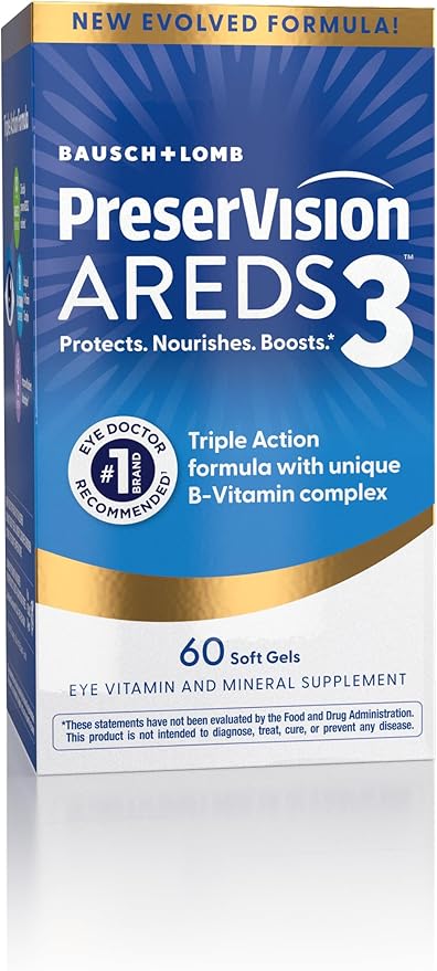 PreserVision AREDS3 Eye Vitamins #1 Eye Doctor Recommended Brand AREDS 2 Formula with 8 B-Vitamin Complex Promotes Healthy Cellular Eye Function* 3-in-1 Macular Supplement 60 Softgels