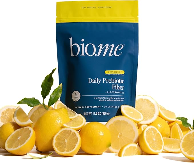 Bio.me Daily Prebiotic Fiber Lemonade with Electrolytes - 7g Per Serving - Soluble Fiber Supplement Powder for Women &amp Men - Digestive Health Gut Health &amp Hydration - Sugar Free - 30 Servings