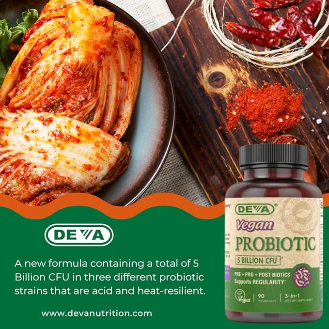DEVA Vegan Probiotic Supplement - Pre Pro and Postbiotics for Digestive Health 5 Billion CFU Soil-Based Spore-Forming Dairy Free FOS Prebiotics for Women and Men Vegan Capsules 90 Count