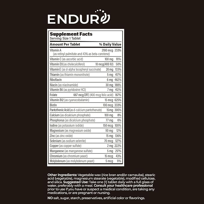 ENDUR-VM - Multivitamin Vitamin A C D E B12 &amp Zinc (Without Iron) SR (Sustained Release) 22 Essential Nutrients to Support Overall Wellness for Men &amp Postmenopausal Women - 150 Tablets