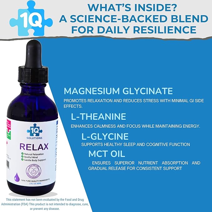 1Q Relax – Liquid Calm Natural Drops for Kids| Magnesium Glycinate L-Theanine &amp L-Glycine |No Melatonin Sugar-Free Vegan Non-GMO | Advanced Absorption | Gentle Mood Bedtime &amp Sleep Suppor