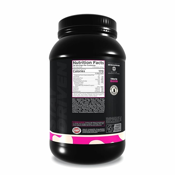 Driven Nutrition ProFusion7 Meal Replacement Protein – 24g Protein 7-Stage Blend 5g Fiber + MCT Oil – Smooth High-Protein Shake Mix for Anytime Nutrition (2.9lb Vanilla)