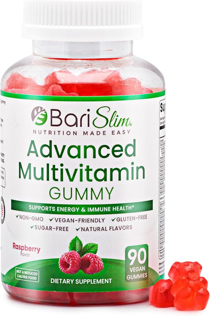 BariSlim Advanced Bariatric Multivitamin Gummies - Specially Formulated Bariatric Vitamins for Patients After Weight Loss Surgery - Supports Energy &amp Immune Health | Raspberry (90 Vegan Gummies)