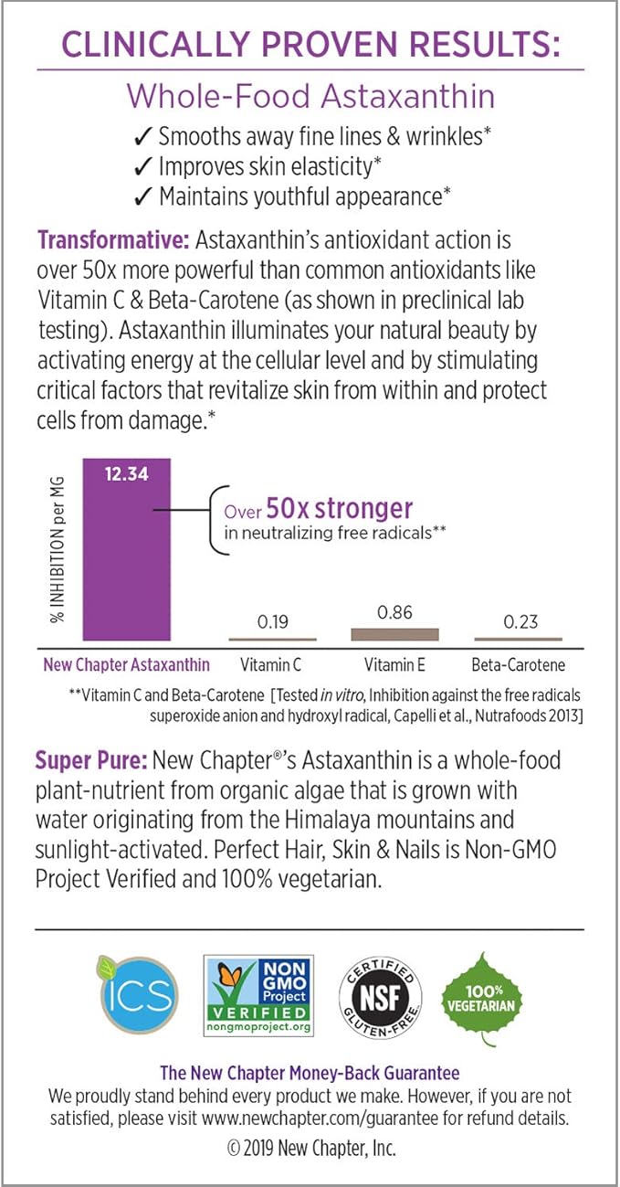 New Chapter Hair Skin &amp Nails Vitamins with Fermented Biotin+astaxanthin Vegetarian Capsule 30 Count (Pack of 1)