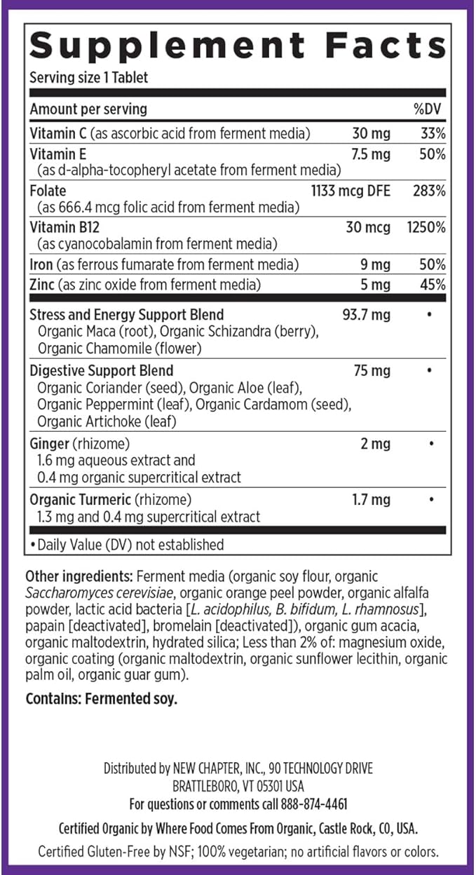 New Chapter Iron Supplement Whole-Food Fermented Iron Complex Made with Organic Vegetables &amp Herbs + One Daily Non-Constipating Dose- 60ct 2 Month Supply