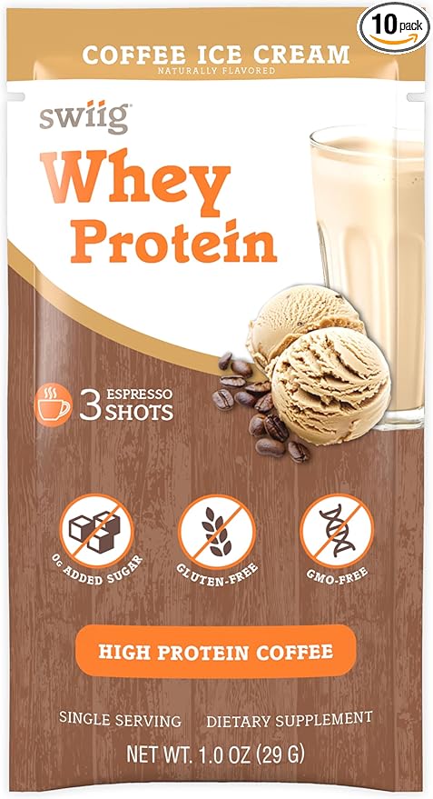 swiig Single Serve Whey Coffee Ice Cream 10pk – Premium Daily Whey Protein 20g Gluten Free GMO Free No Fillers No Artificial Flavors