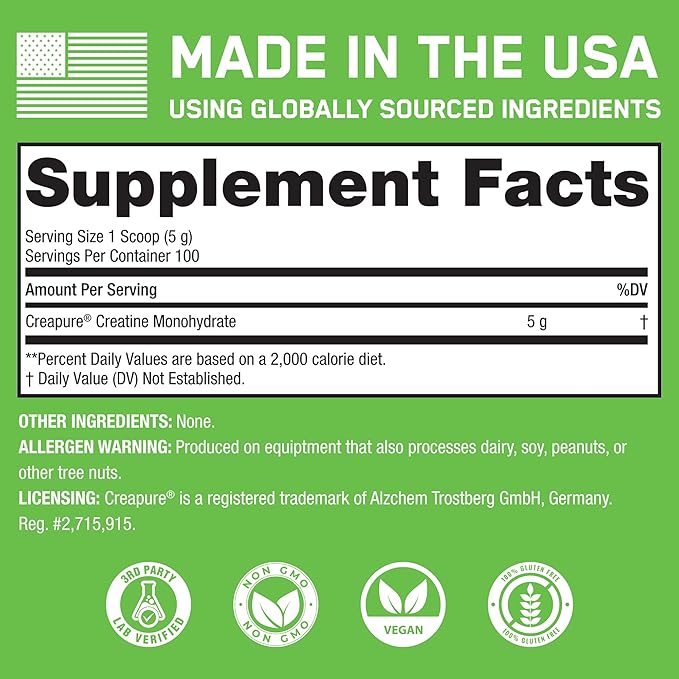 SteelFit Creapure Creatine Monohydrate Powder Unflavored - German Micronized Creatine Powder for Men &amp Women - Gym Workout Nutritional Supplements for Muscle Gain Brain Health &amp Strength Bui