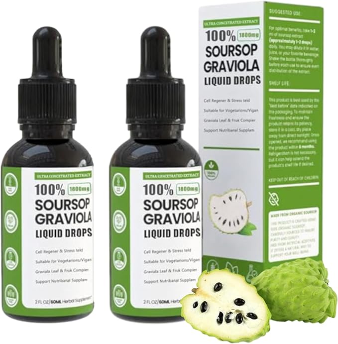 Soursop Bitters Liquid100% Pure Organic Soursop Graviola Liquid Drops with Vitamin C | Immune Boost &amp Relax Liver and Sleep Sugar Vegan Non-GMO Natural Flavor 2 Fl Oz 60 ml