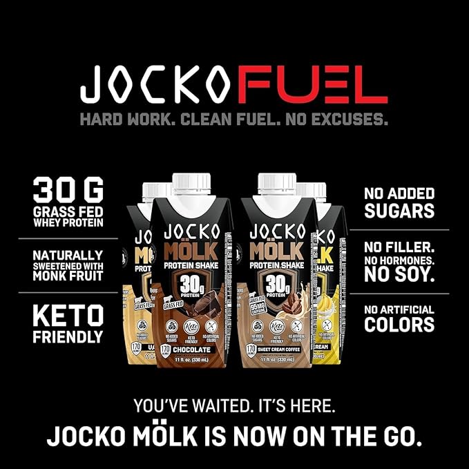 Jocko-Fuel Protein Shake 2 Box with 4 Bottle - Ready to Drink Grass-Fed Whey No Artificial Sweeteners Keto-Friendly Low-Carb High-Protein Meal Replacement Recovery Fitness (11 Fl Oz Chocolat