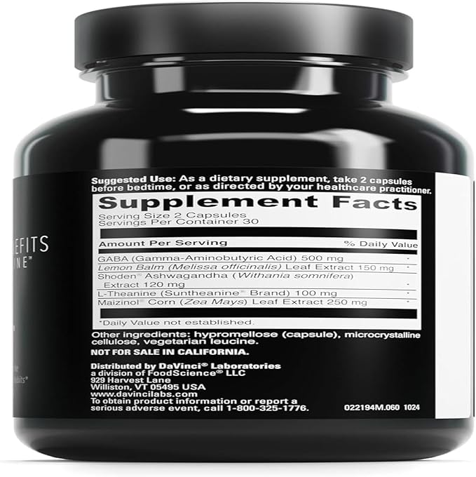 DAVINCI LABS Sleep Benefits - Melatonin-Free Sleep Support Supplement - Contains Maizinol Shoden Ashwagandha Suntheanine L-Theanine &amp More - Also Offers Stress Support - 60 Capsules.