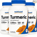 Nutricost Turmeric Curcumin Pills (3 Pack) with BioPerine and 95% Curcuminoids 2300mg 120 Capsules Veggie Capsules 767mg Per Cap 40 Servings Gluten Free Non-GMO