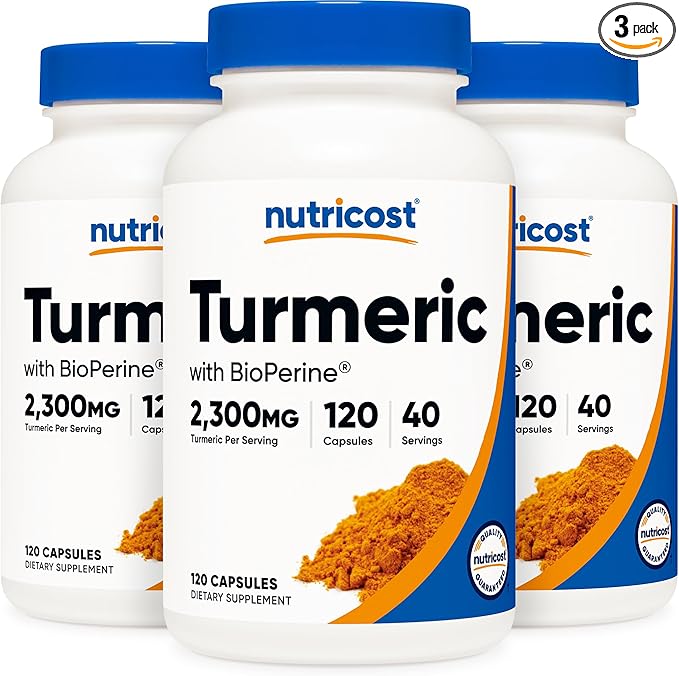 Nutricost Turmeric Curcumin Pills (3 Pack) with BioPerine and 95% Curcuminoids 2300mg 120 Capsules Veggie Capsules 767mg Per Cap 40 Servings Gluten Free Non-GMO