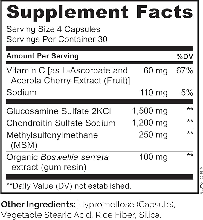 NATURELO Glucosamine Chondroitin MSM with Boswellia and Vitamin C - Supplement for Joint Comfort Mobility and Strength - 120 Capsules (Pack of 2)