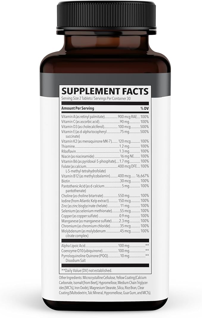 NeuroQ Daily Essentials Multivitamin – High‑Potency Brain &amp Body Support with Choline 550 mg PQQ CoQ10 Alpha Lipoic Acid – Supports Memory Energy Cognitive Focus &amp Daily Wellness – 60 Tab