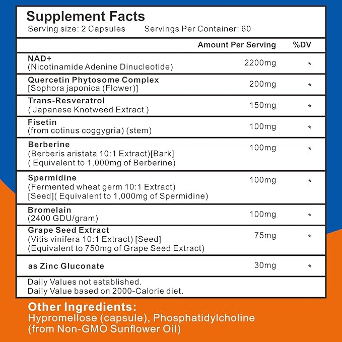 2200mg Liposomal NAD+ SupplementNAD Supplement for Cellular Energy Aging Defese180 Capsules