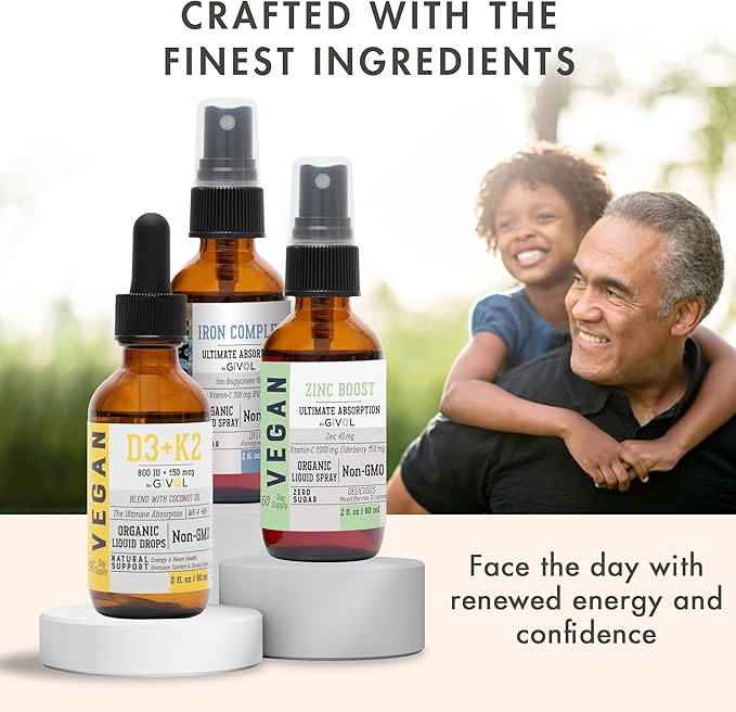 Bone Support Bundle Liquid Spray - Iron Bisglycinate Complex Zinc Picolinate Vitamin D3 &amp K2 - Complete Multivitamin - Plant- Based Non-GMO Gluten Free Sugar Free 2 Fl Oz (360 Days Supply)