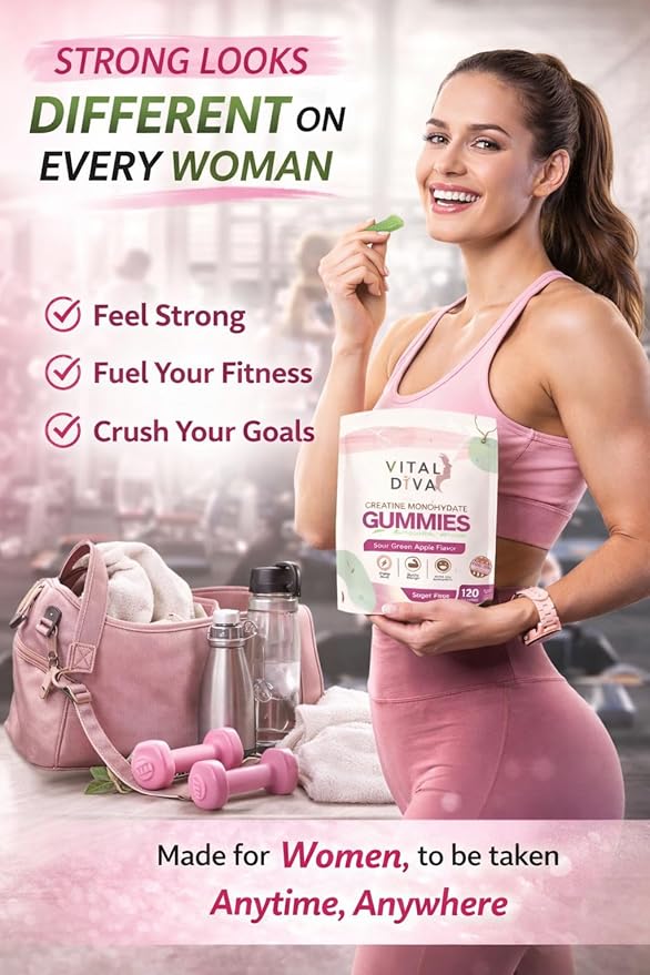 Creatine Monohydrate Gummies for Women – 100% Sugar-Free Sour Green Apple – 120 Count 3 Month Supply – Support Muscle Recovery Strength &amp Energy – No Messy Powders Vegan &amp Non-GMO