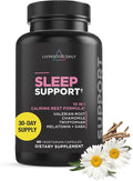 Livingood Daily Sleep Support Supplement 10-in-1 Natural Sleep Aid with 5 MG Melatonin Valerian Root Chamomile Tryptophan &amp GABA for Men &amp Women Non Habit Forming Gluten Free Vegan 60