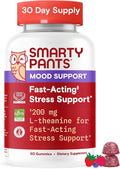 SmartyPants Adult Stress Support Gummies: Fast-Acting Calm &amp Mood Support with L-Theanine 200mg &amp Ashwagandha (Sensoril) Non-Drowsy Mixed Berry Flavor 60 Count (30 Day Supply)